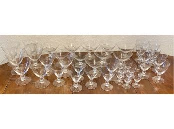 Large Assorted Lot Of Crystal Drinking Glasses With Cut Crystal Accent On Stem