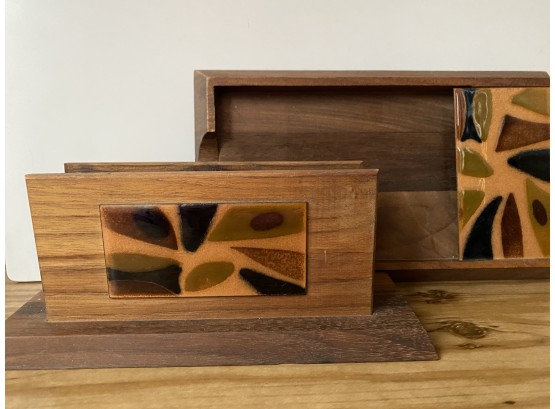 Two Office Pieces Including Letter Holder And Note Holder With Mosaic Style Tile Detail
