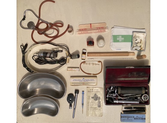 Large Vintage Collection Of Medical Tools Including Stethoscope, Bed Pans And More