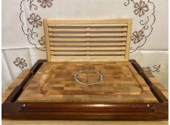 Huge Vintage Woodmasters Meat Cutting Board With Central Skewers And Handles