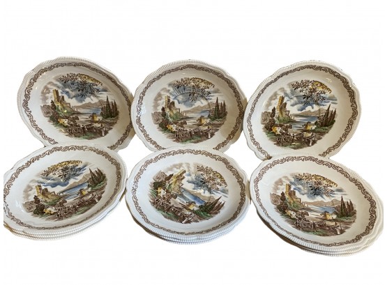 A Lovely Set Of 12 Johnson Brothers England Soup Plates In Italian Lakes Pattern