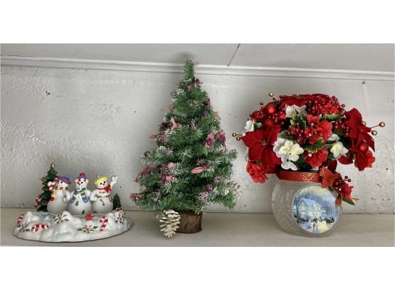 Christmas Decorations Including Snowman Scene For Candles