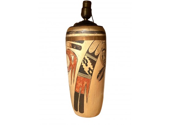 An Antique Piece Of Native American Hopi Polychrome Pottery Turned Into A Lamp