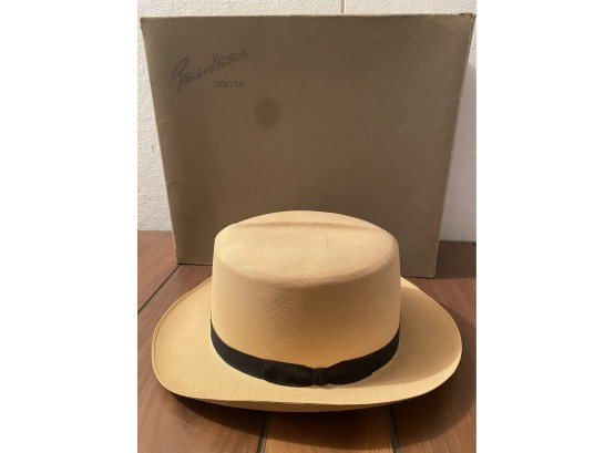 Antique Pano-downs Denver Men's Straw Hat With Grossgrain Ribbon Detail