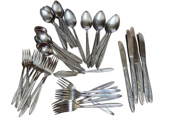 Beautiful Stainless Steel Flatware Set With Rose Detail