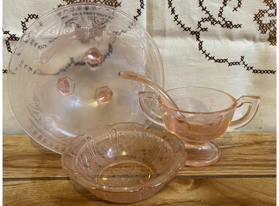A Nice Grouping Of Pink Glass Serving Pieces