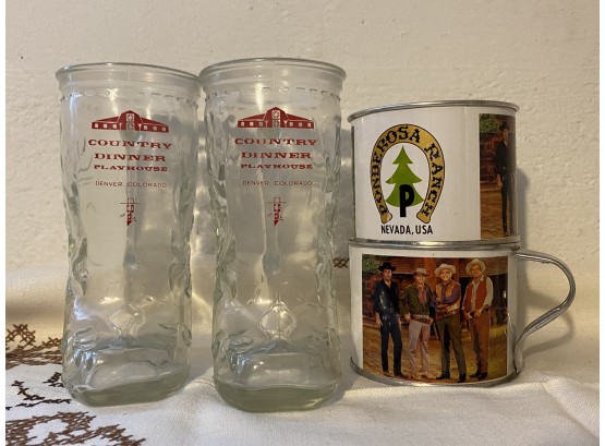 A Grouping Of Western Themed Mugs Including Ponderosa Ranch And Country Dinner Playhouse Denver