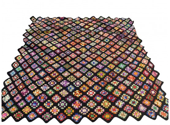 Vintage Granny Square Afghan Or Crochet Blanket In Vibrant Colors!