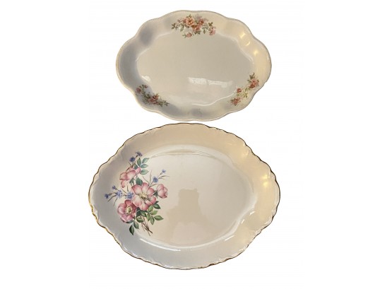 A Pair Of Two Oval Serving Platters With Floral Detailing Including Homer Laughlin