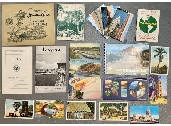 Collection Of Vintage Travel Guides And Postcards Panama, Cuba And South America