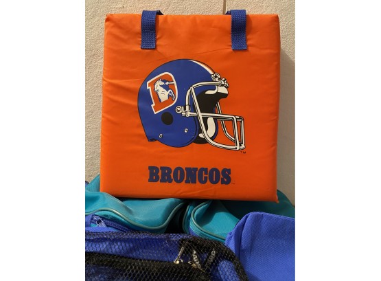 Vintage Broncos Stadium Seat Pad And Ultimate Carrier Brand Duffle Bag