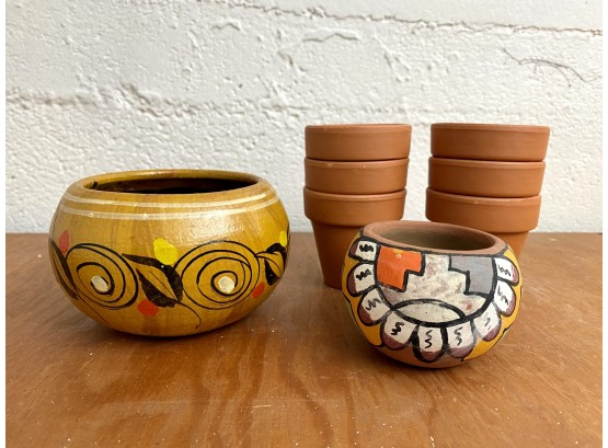 Collection Of Terra Cotta Pots And Vintage Mexican Pottery