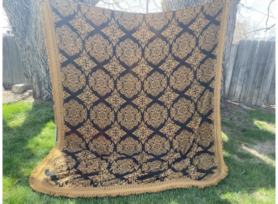 Lovely Mid Century Brocade Coverlet With Fringe
