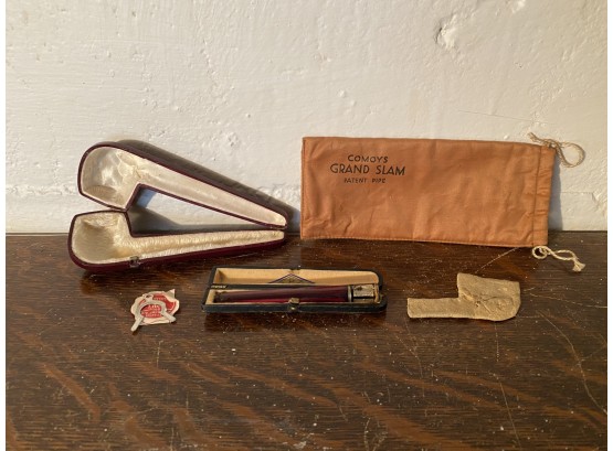 Leather Pipe Case And Cigarette Extender In Case
