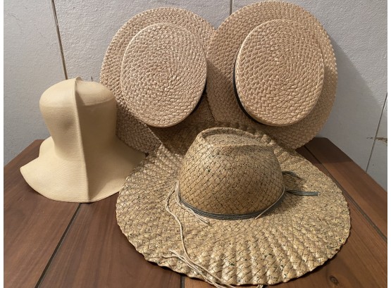 Great Collection Of Vintage Woven Straw Hats And Safari Hat Including Empire State Hats New York