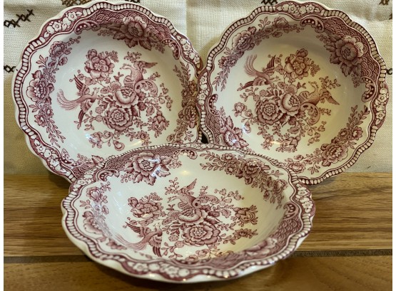 A Great Group Of Three Bristol Crown Ducal Red And White Ironstone Berry Bowls