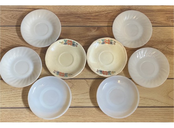 Grouping Of Saucers Including Fire King Milk Glass Saucers & Ironstone Edwin Knowles