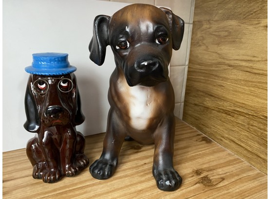 Pair Of Two Dog Figurines Including Hound Dog Piggy Bank