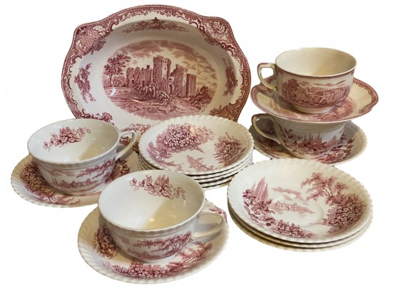 A Beautiful Collection Of Antique Red And White Johnson Brothers Ironstone In Two Patterns