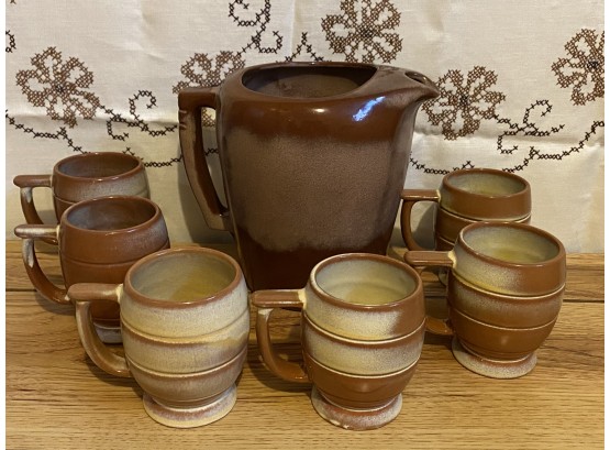 Gorgeous Frankoma Water Pitcher With Set Of 6 Mugs
