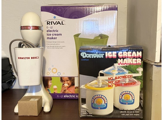 Fun Summer Supplies! Grouping Of Two Ice Cream Makers And One Hamilton Beach Shake Maker