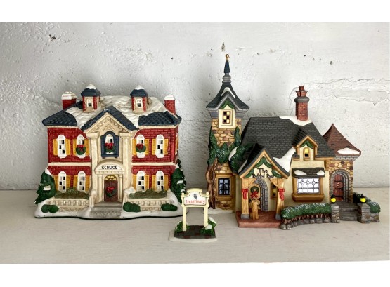 Christmas Village Square Lighted School And Santas Workbench Padded Paw Veterinary