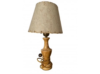Antique Yellow Marble Stone Lamp With Newer Whipstitched Shade