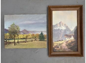 Two Paintings Of Mountain Landscapes