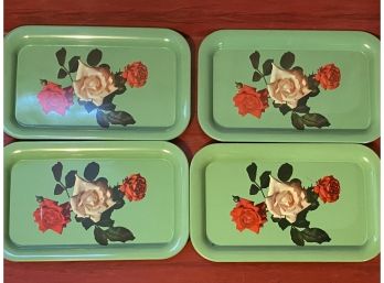 A Lovely Collection Of Four Mint Green Trays With Rose Detail