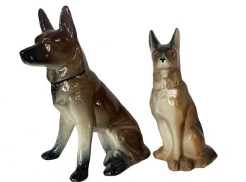 A Pair Of Two Beautiful Lifelike Porcelain German Shepherd Figurines