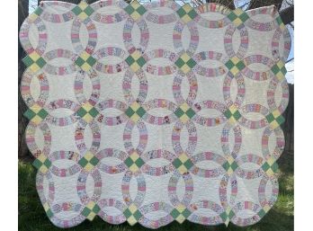 Cotton Double Wedding Ring Quilt That Is Hand Pieced & Hand Quilted