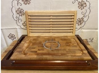 Huge Vintage Woodmasters Meat Cutting Board With Central Skewers And Handles