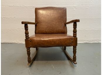 Vintage Kids Wood Rocker With Faux Leather Upholstery