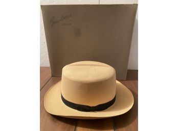 Antique Pano-downs Denver Men's Straw Hat With Grossgrain Ribbon Detail