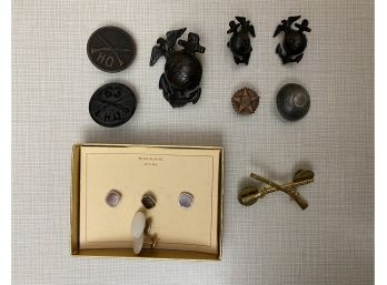 Collection Of Army Pins And Studs In Box