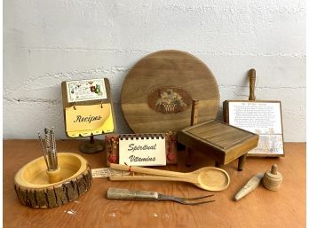 Large Collection Of Cool Wood Vintage Kitchen Accessories