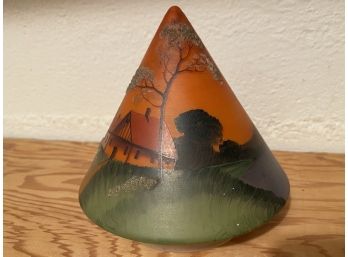 Small Painted Conical Light Bulb Cover With Country House And Garden Path