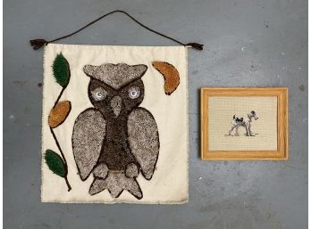 Vintage Needlepoint And Latch Hook Owl