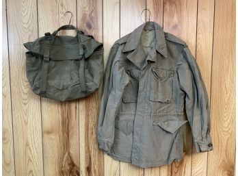 Vintage Army Jacket With Drawstring Waist And Bag