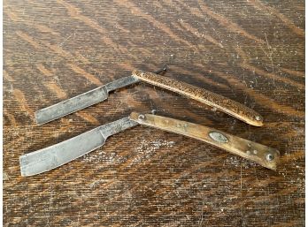 2 Antique Straight Razors Including Tiger Wood