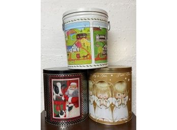 3 Vintage Holiday Popcorn Tins