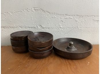 Vintage Wood Bowl Set With Green Felted Bottoms