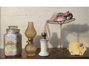 Collection Of Vintage Oil Lamps Sand Art And More