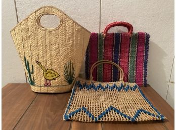 A Collection Of Vintage Woven Raffia & Twine Handbags