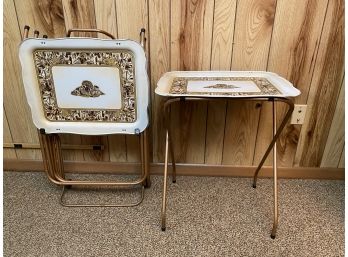 Set Of 4 Vintage TV Dinner Trays With Cart