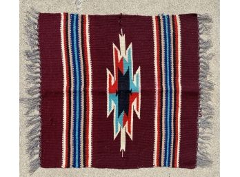 1940s Chimayo Table Rug In Beautiful Burgundy Reds And Blues