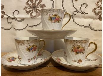Ultra Dainty Antique Demitasse Set Of 3 Cups And Saucers