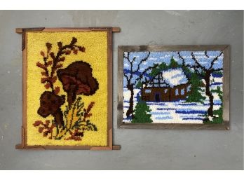Two Amazing Vintage 70s Framed Latch Hook