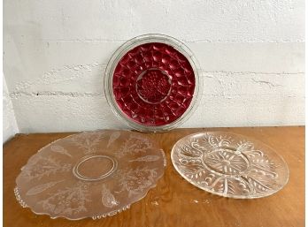 3 Vintage Glass Serving Platters