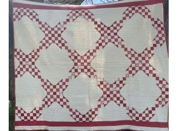 Lovely Antique Madder-dyed Hand Pieced & Hand Sewn Quilt